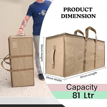 Moisture Proof MultiPurpose Heavy Duty Storage Bag for Toys/Stationery/Blankets/Clothes/Moving Bags With Strong Reinforced Handles Rectangular Cream(87x26x36cm)