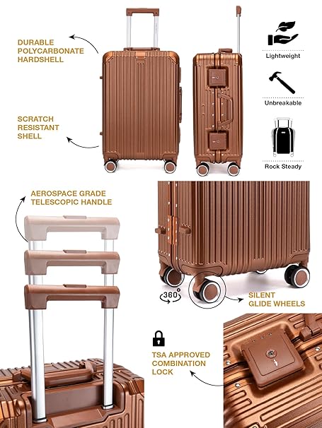 Travel Luggage Check-in ZIPLESS Suitcase with 8 StealthTech Silent Wheels, Double TSA Locks & Aerospace Grade Wide Trolley (Burnt Era, Medium 24")