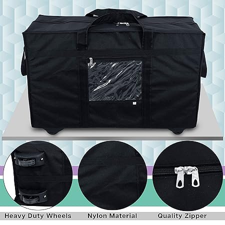 Duffle Bag Luggage Storage Trolley Bag Luggage Bag for Travel with Five Wheels & Front Transparent Pocket (Black, 70 x 27.5 x 45 cm)