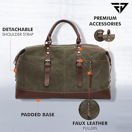 Weekender Travel Duffle Cabin Bag with Detachable Shoulder Strap (Military Green)