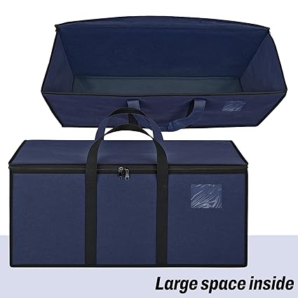 Multi-Purpose Heavy Duty Moisture Proof 81 Litres Canvas Super-Size Jumbo Underbed Storage Bag/Toys/Blankets/Stationery Paper/Clothes Storage Bag (87x26x36 cm),Navy Blue