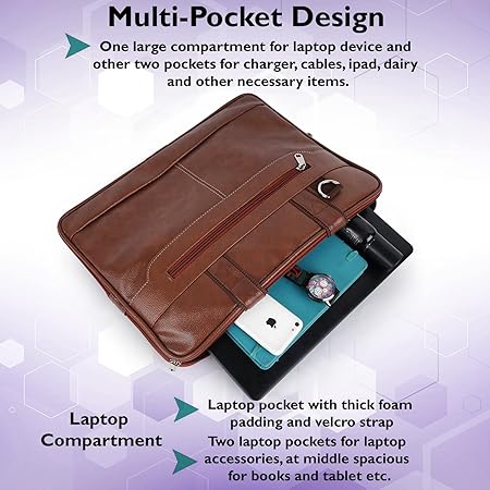 Messenger Bag - Laptop Bag for Men, PU Leather Expandable,Multiple Organisers,Detachable Unisex Formal/Casual/Office Use Hand Bag,Supports Laptop Upto 15.6 inches (Tan)