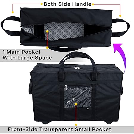 Duffle Bag Luggage Storage Trolley Bag Luggage Bag for Travel with Five Wheels & Front Transparent Pocket (Black, 70 x 27.5 x 45 cm)