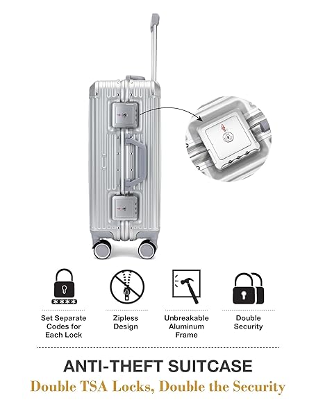 Travel Luggage Check-in ZIPLESS Suitcase with 8 StealthTech Silent Wheels, Double TSA Locks & Aerospace Grade Wide Trolley (Starry Silver, Medium 24")