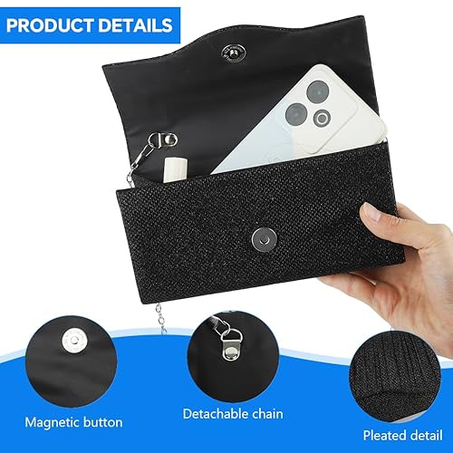 Glitter Purse Bag for Women With Removable Chain, Handbag Sling for Women black