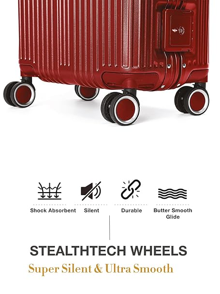 Travel Luggage Check-in ZIPLESS Suitcase with 8 StealthTech Silent Wheels, Double TSA Locks & Aerospace Grade Wide Trolley (Cherry Maroon, Medium 24")
