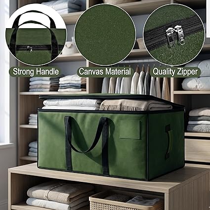 Multi-Purpose Heavy Duty Moisture Proof 81 Litres Canvas Super-Size Jumbo Underbed Storage Bag/Toys/Blankets/Stationery Paper/Clothes/Moving bags (87 x 26 x 36cm), ArmyGreen