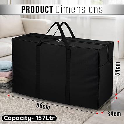 Multi-Purpose Moisture Proof Extra Large Toys/Stationery Paper/Blankets/Clothes Storage Bag/Moving Bags/Shifting bags (Black,86x34x54 cm)-Rectangular