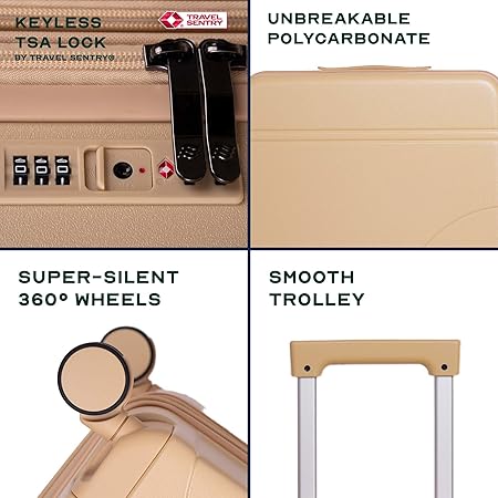 Check-in Large Luggage Trolley Bag, Polycarbonate Expandable up to 8L, TSA Lock, Silent 8 Spinner Wheels, Hard Shell Suitcase Biege