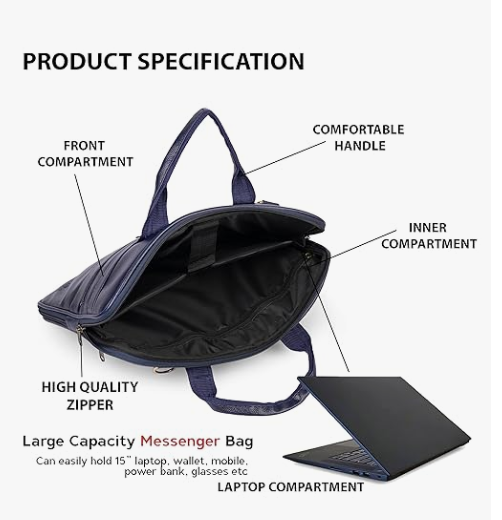 Messenger Office Bag Briefcase for Work for Men blue