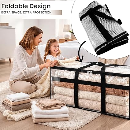 Moisture Proof 80 Litres Transparent Super-Size Jumbo Underbed Storage Bag/Toys/Blankets/Stationery Paper/Clothes Storage Bag (84x26x37 cm)