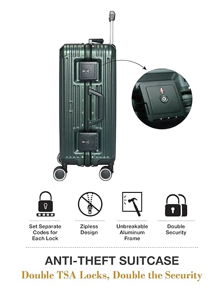 Travel Luggage Check-in ZIPLESS Suitcase with 8 StealthTech Silent Wheels, Double TSA Locks & Aerospace Grade Wide Trolley (Timber Green, Medium 24")