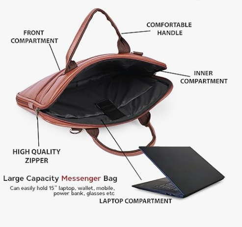 Messenger Office Bag Briefcase for Work for Men Tan