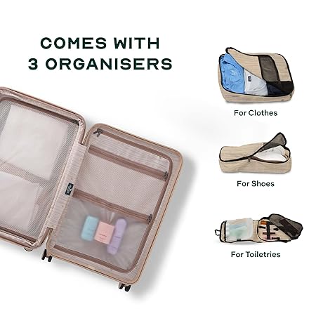 Check-in Large Luggage Trolley Bag, Polycarbonate Expandable up to 8L, TSA Lock, Silent 8 Spinner Wheels, Hard Shell Suitcase Biege