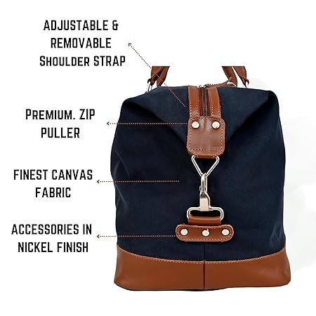 Weekender Travel Duffle Cabin Bag with Detachable Shoulder Strap for Men and Women Overnight Sling Bag (Blue)