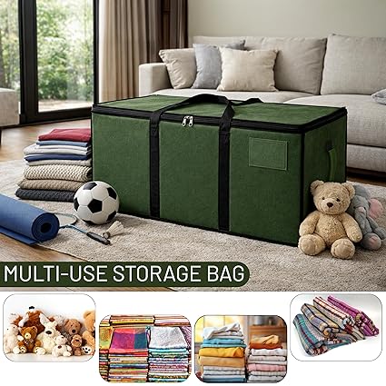 Multi-Purpose Heavy Duty Moisture Proof 81 Litres Canvas Super-Size Jumbo Underbed Storage Bag/Toys/Blankets/Stationery Paper/Clothes/Moving bags (87 x 26 x 36cm), ArmyGreen