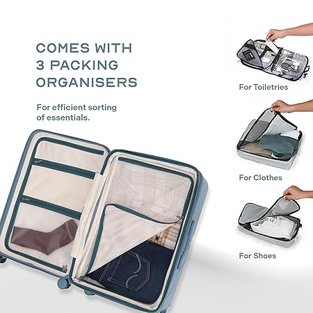 Check-in Large Luggage Trolley Bag, Polycarbonate Expandable up to 8L, TSA Lock, Silent 8 Spinner Wheels, Hard Shell Suitcase Blue