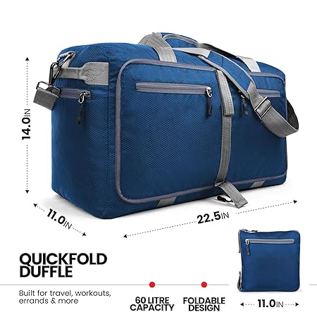 Duffel Bag for Travel, Packing and Storage - Men and Women - (60L, Navy)