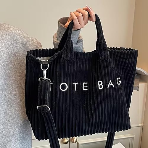Korean Tote Bag Aesthetic Corduroy Canvas Handbag for Women Zipper Casual Large Capacity Shoulder Bag