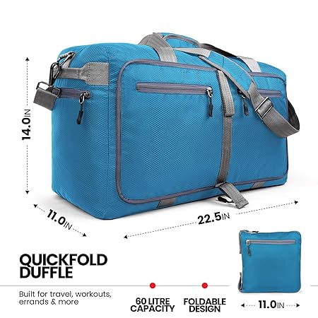 Duffel Bag for Travel, Packing and Storage - Men and Women - (60L, Sky Blue)