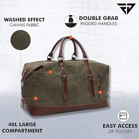 Weekender Travel Duffle Cabin Bag with Detachable Shoulder Strap (Military Green)