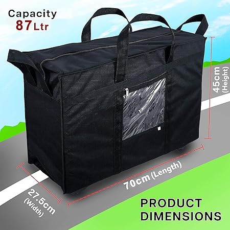 Duffle Bag Luggage Storage Trolley Bag Luggage Bag for Travel with Five Wheels & Front Transparent Pocket (Black, 70 x 27.5 x 45 cm)