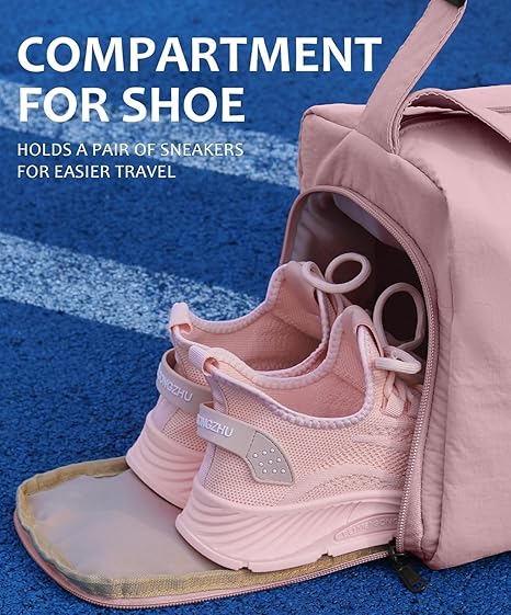 Duffle Bags for Travel for Women - Multifunctional Gym Bag with Shoe Compartment, Waterproof and Adjustable Shoulder Strap, Small Gym Bag for Women and Travel Shoulder Bag (Pink)