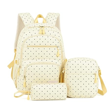 Fashion Backpack Set for Girls, Polka Dot School Backpack white