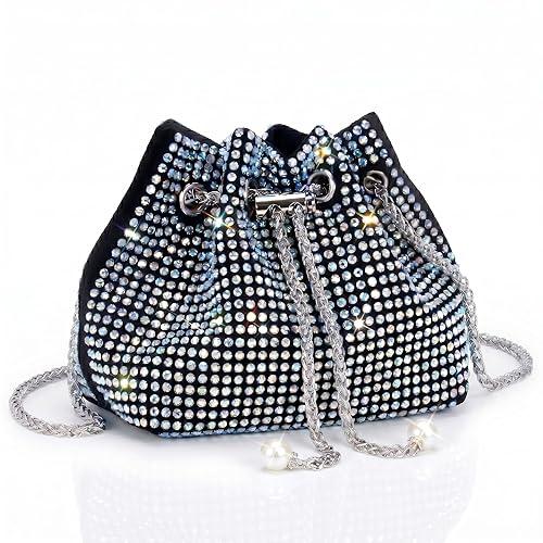 Crystal Clutch For Women Drawstring Crossbody Sling Bags with Chain Stylish Potli Bags Ladies white