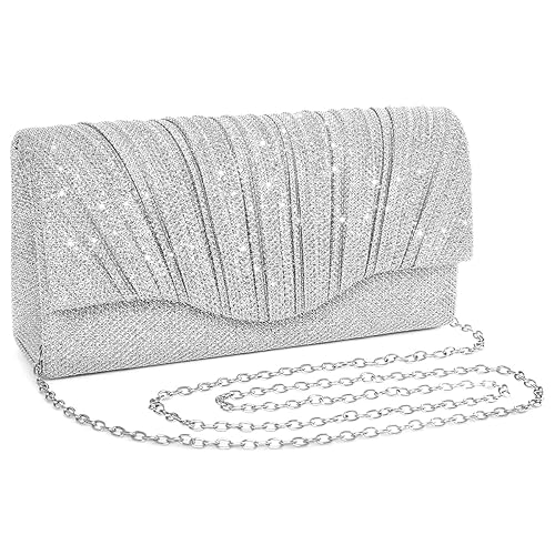 Glitter Purse Bag for Women With Removable Chain, Handbag Sling for Women white