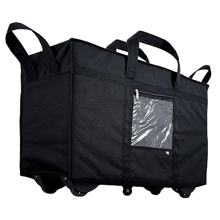Duffle Bag Luggage Storage Trolley Bag Luggage Bag for Travel with Five Wheels & Front Transparent Pocket (Black, 70 x 27.5 x 45 cm)
